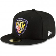 Men's Baltimore Ravens New Era Black Shield Omaha 59FIFTY Fitted Hat 3184418